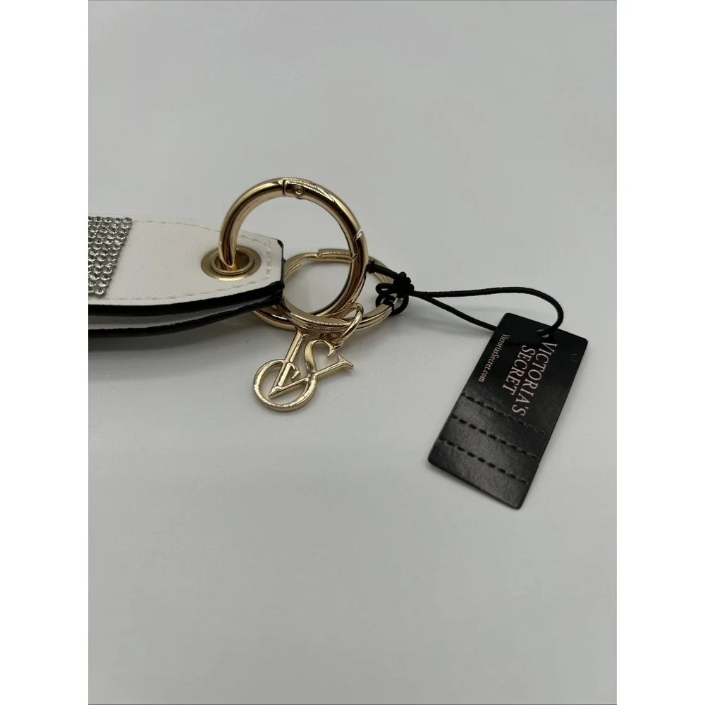 Victoria's Secret Rhinestone Bride Keychain Bag Charm Wristlet Strap White Gold